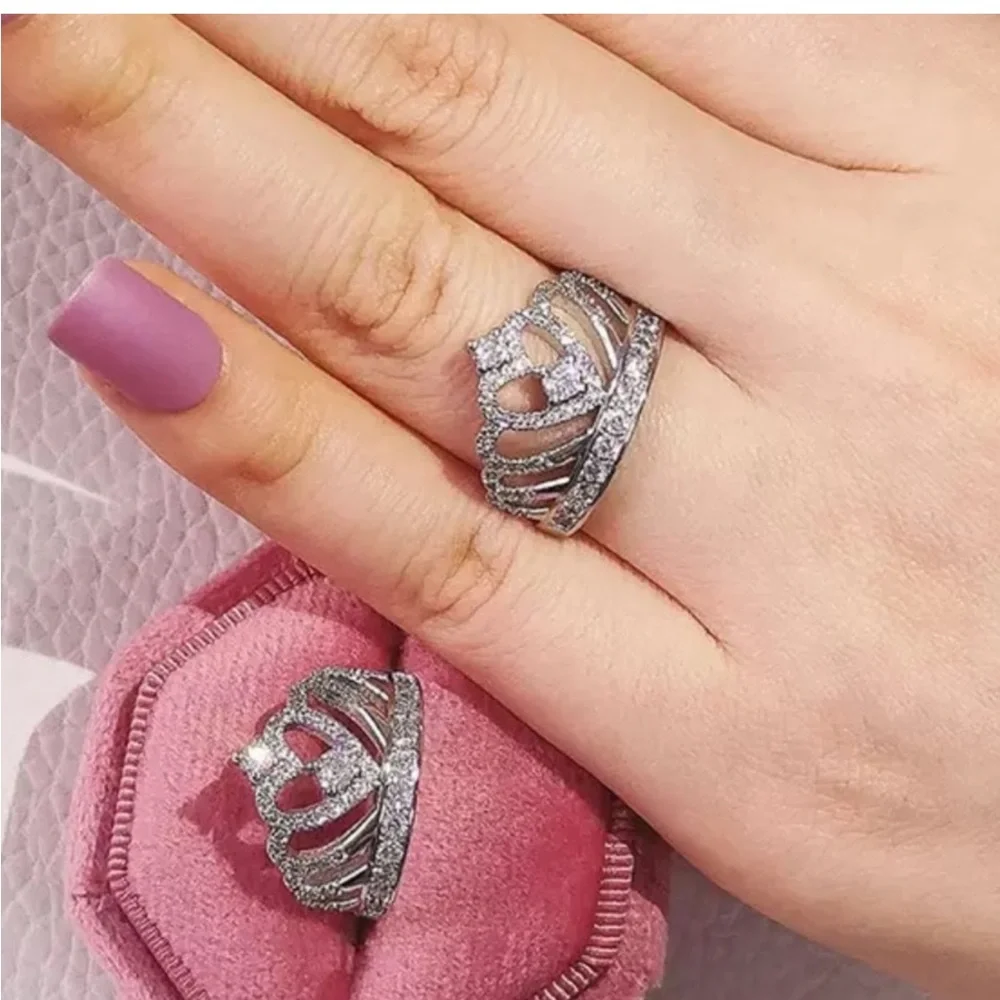 NEW 925 STERLING SILVER CROWN DIAMOND RING - Picture 1 of 5